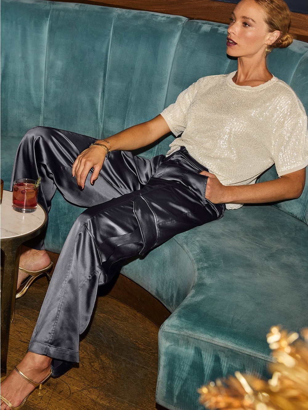 Sanctuary Satin Wide-Leg Pants in Charcoal